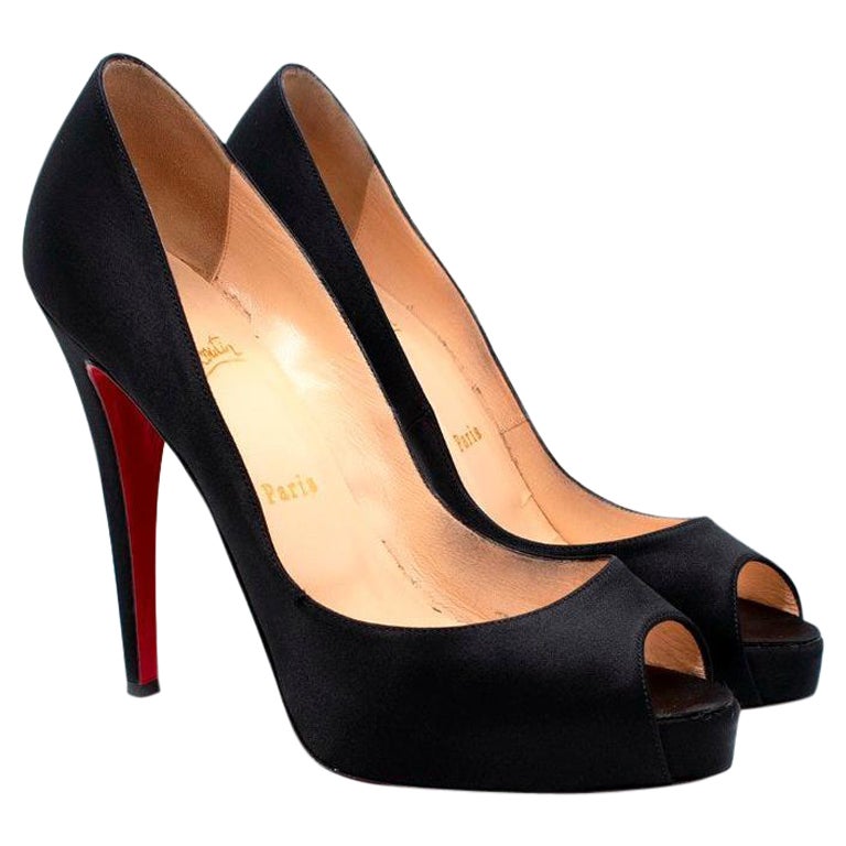 Christian Louboutin Pumps Prive Black Peep Toe Patent Leather Shoes 38.5  Heels