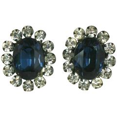 Schreiner, clips d'oreilles en faux saphir, ancienne collection de DD Ryan