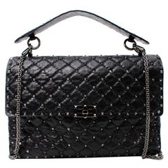Valentino Garavani Rockstud Spike Medium Black Craquele Leather Bag
