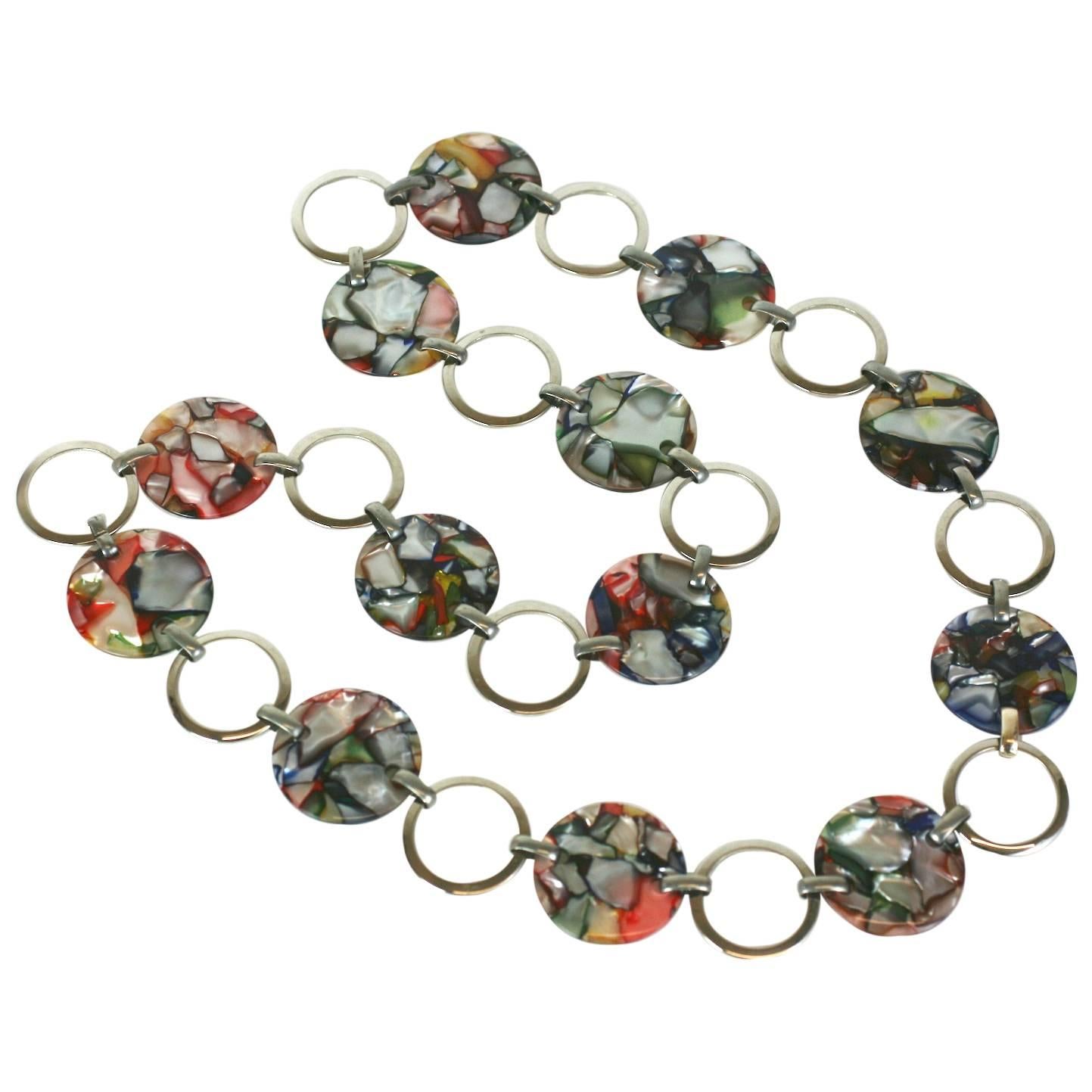 French Mosaic Lucite Link Necklace For Sale