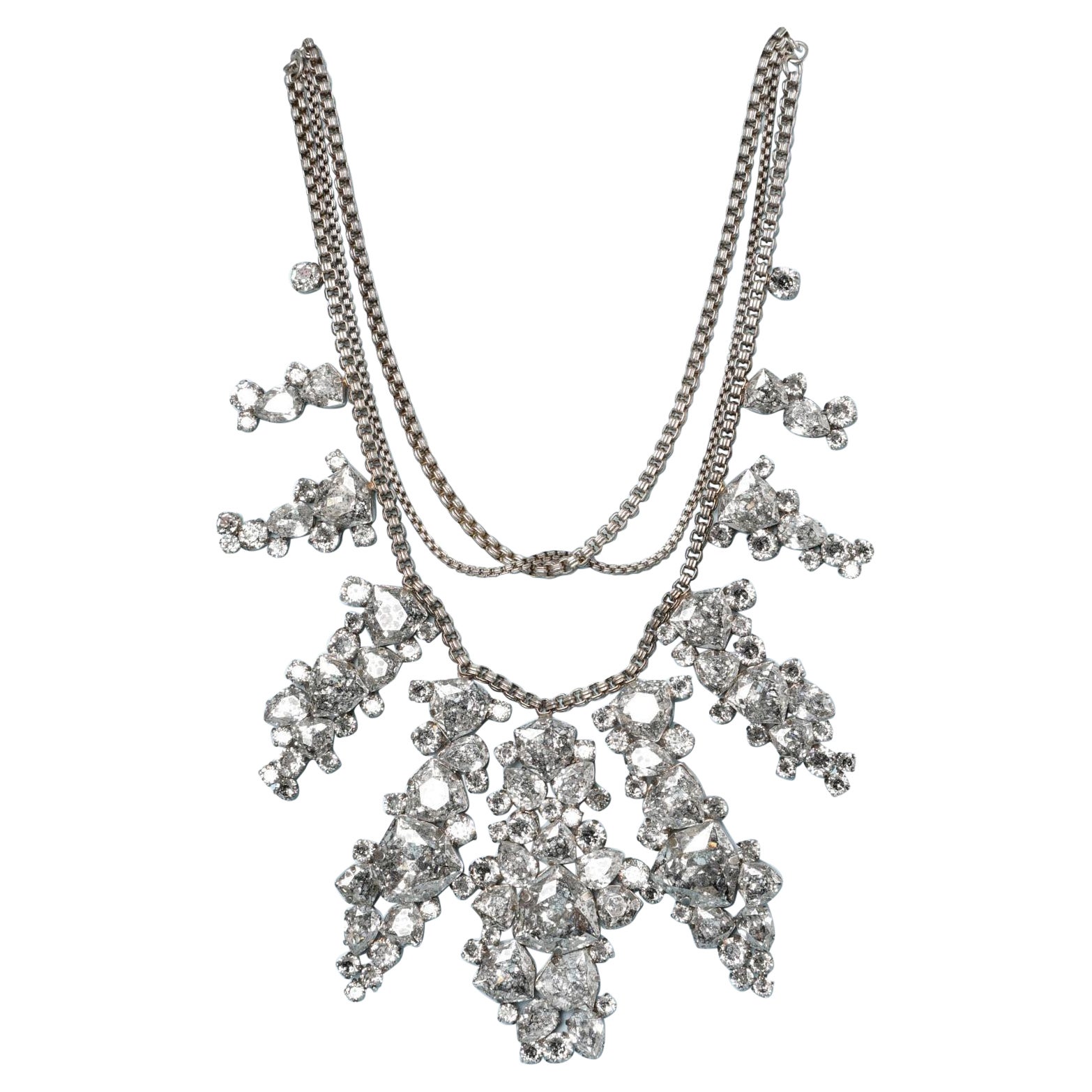 Rhinestone and patinated metal chain sautoir "On aura tout vu " ( French Brand)  For Sale