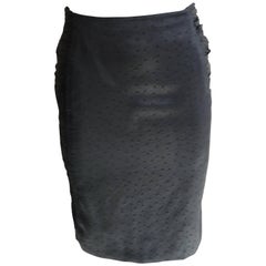 Vintage Ungaro Ostrich Print Black Ruched Sides Skirt, 1990s 