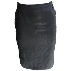 1990s Ungaro Ostrich Print Black Ruched Sides Skirt (8 in the 90s) 9