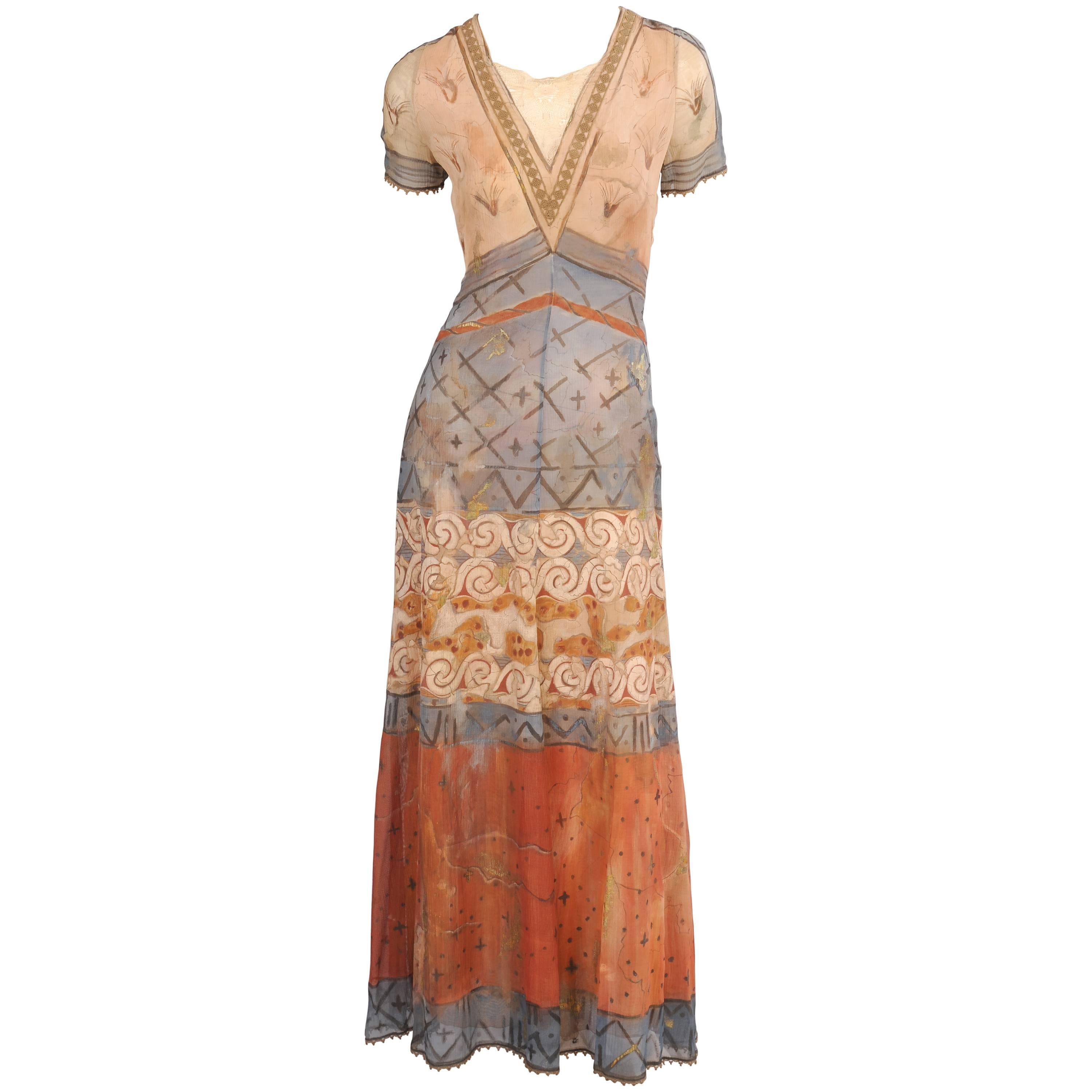 1970's Chloe Hand Painted Maxi Dress, Runway Worn