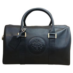 Vintage 1990s Gianni Versace Black Leather Duffle Bag Unisex