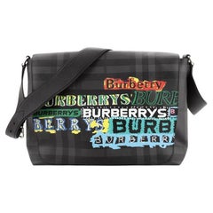 Burberry Graffiti Flap Messenger Bag Smoked Check Coated Canvas Large