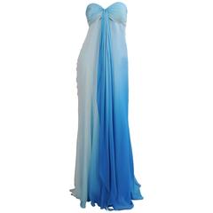 Monique Lhuillier Ombred Blue Silk Dress