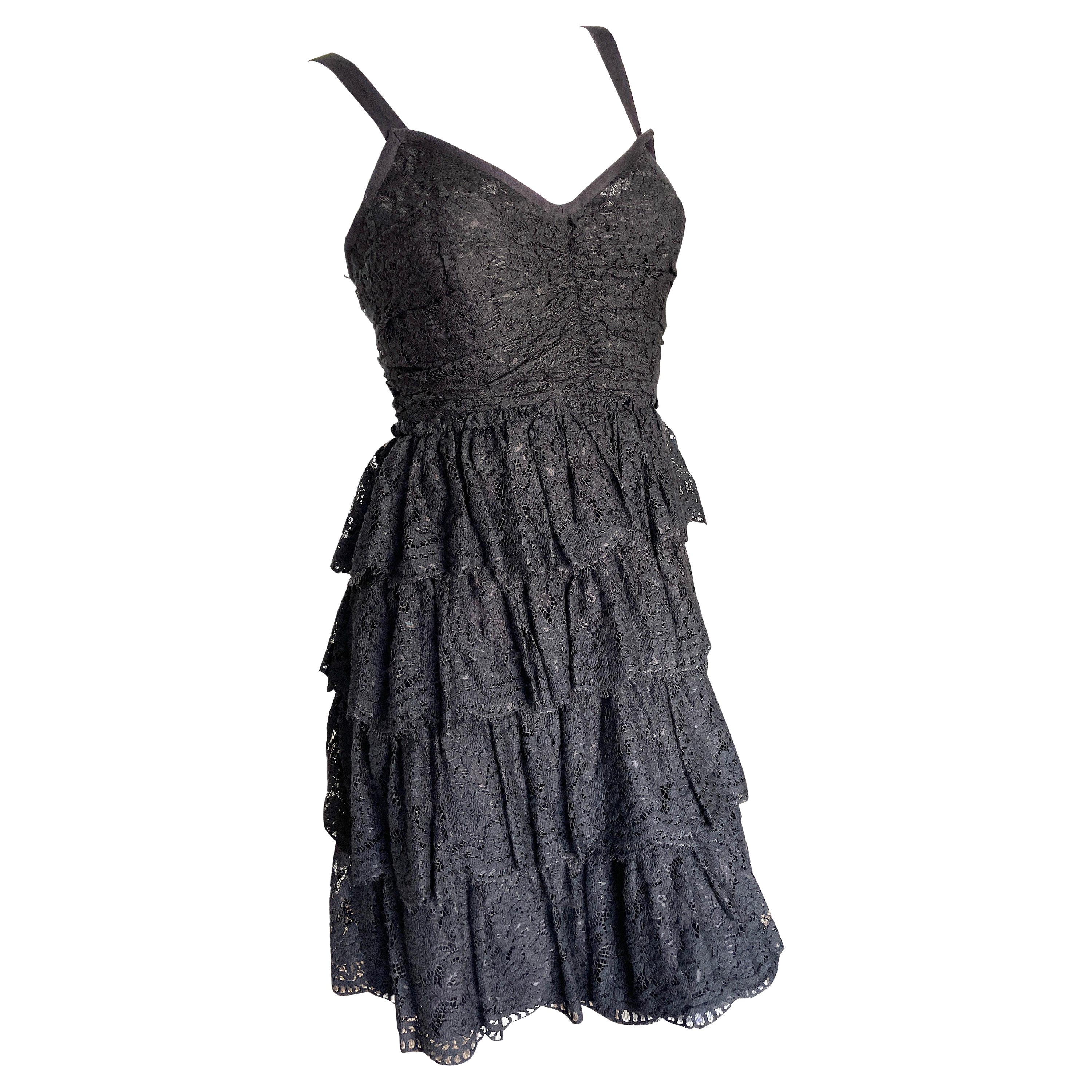 D&G by Dolce & Gabbana Vintage Black Lace Tiered Cocktail Dress    For Sale