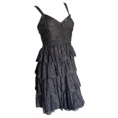 D&G by Dolce & Gabbana Vintage Black Lace Tiered Cocktail Dress   