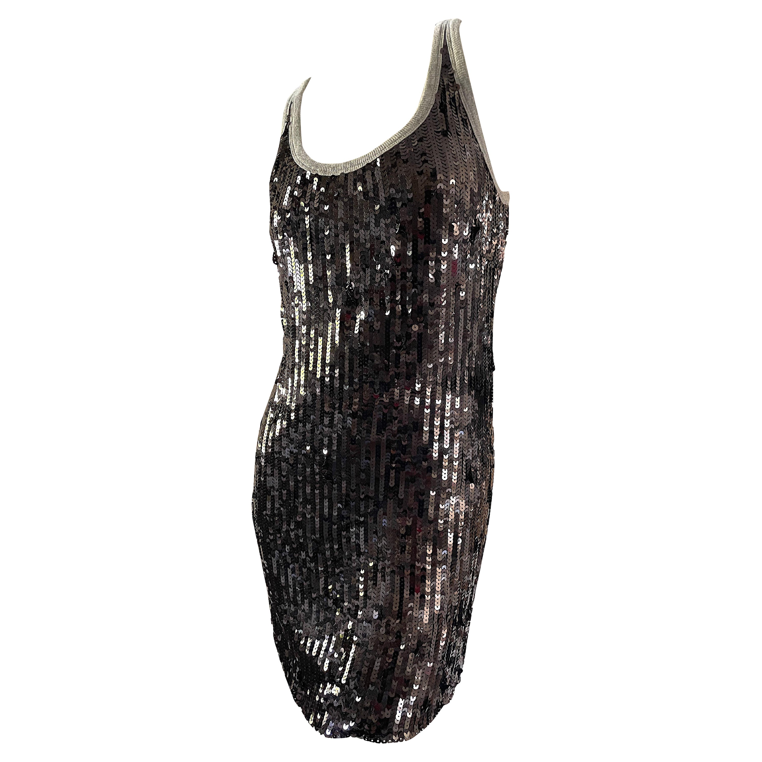 D&G by Dolce & Gabbana Vintage Silk Cotton Blend Black Sequin Dress For Sale