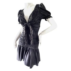 D&G by Dolce & Gabbana Vintage Black Silk Pleated Plunging Mini Dress