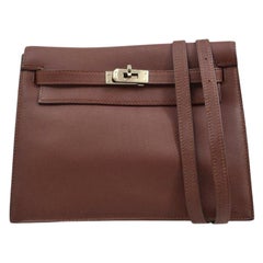 HERMES Kelly Danse Brown Chocolate Veau Swift Leather Silver Hardware Evening 
