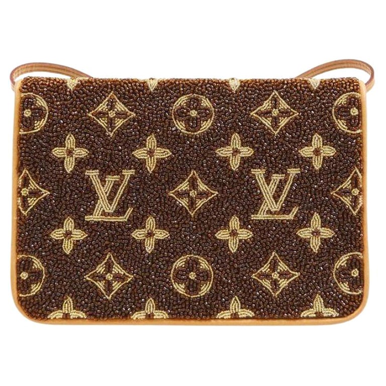 LOUIS VUITTON LV Limited Edition Brown Gold Perlee Bead Evening Handbag
