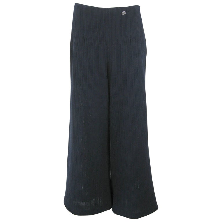 Chanel Navy Blue Wide Leg Knit Trousers Pants at 1stDibs