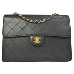 Retro CHANEL Black Caviar Leather Quilted Gold Hardware Classic Jumbo Evening Shoulder