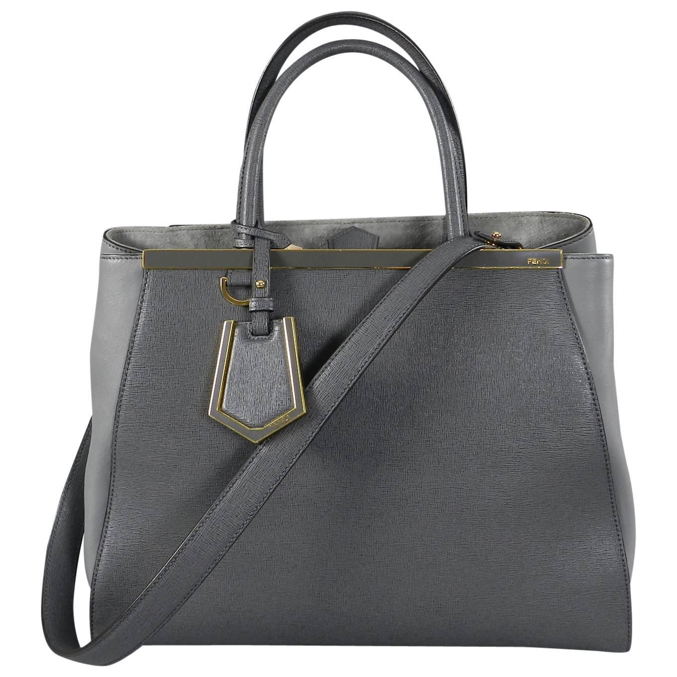 Fendi Grey 2Jours Medium Textured Shopper Tote Bag at 1stdibs