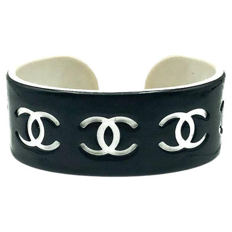 Vintage Chanel Black & White Crystal Bow Cuff Bracelet
