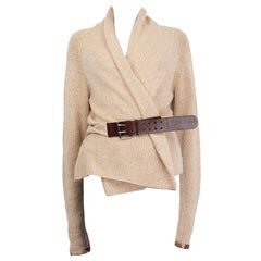 BRUNELLO CUCINELLI heather beige cashmere BELTED Cardigan Sweater M