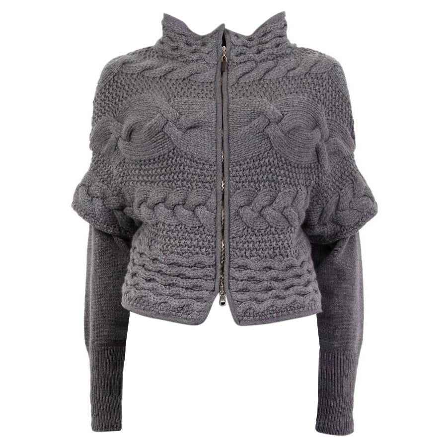 BRUNELLO CUCINELLI grey cashmere BRAIDED ZIP FRONT Cardigan Sweater M For Sale