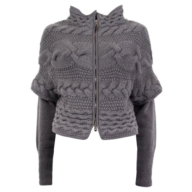 BRUNELLO CUCINELLI grey cashmere BRAIDED ZIP FRONT Cardigan Sweater M For  Sale at 1stDibs