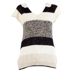 BRUNELLO CUCINELLI ivory black cotton blend SEQUIN Cap Sleeve Sweater S