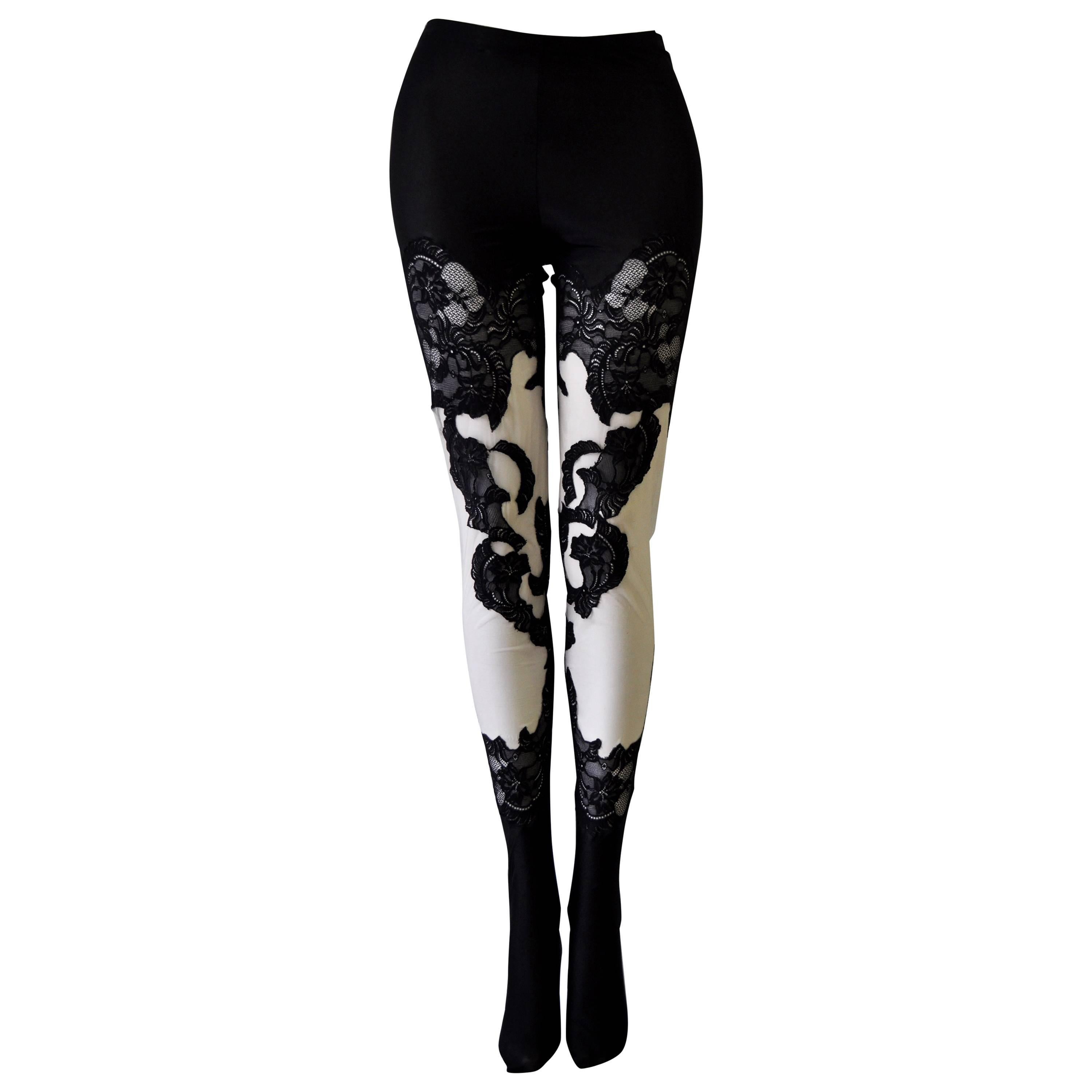 One of a Kind Atelier Versace Punk Sheer Silk Lace Leggings For Sale