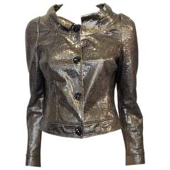 St. John Couture Silver Metallic Embossed Leather Jacket