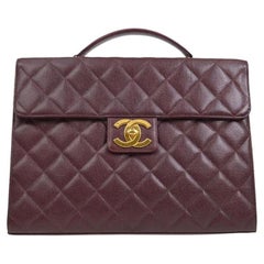 CHANEL CC Purple Caviar Leather Gold Hardware Top Handle Travel Briefcase Bag