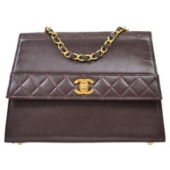 CHANEL Chocolate Brown Lambskin Leather Small Kelly Evening Shoulder Flap Bag