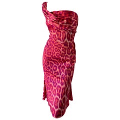 Just Cavalli Vintage One Shoulder Red Leopard Print Cocktail Dress 