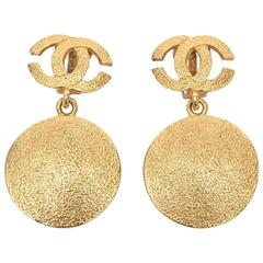 Pair of Signed Fabulous Chanel Drop Disk Earrings 2