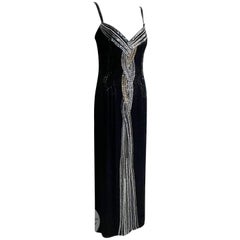 80s Bob Mackie Evening Gown Embellished Beaded Black Silk Formal Dress Size 10 
