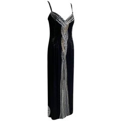 80s Bob Mackie Evening Gown Embellished Beaded Black Silk Formal Dress Size 10