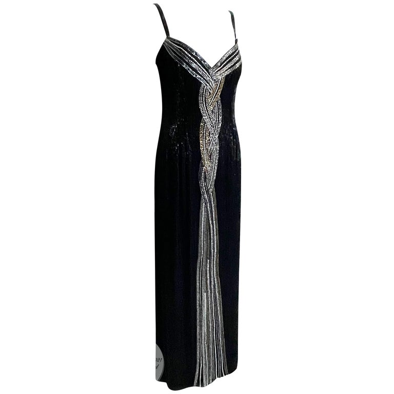 size 10 12 heavily beaded chiffon evening dress 80 beaded black silk cocktail dress