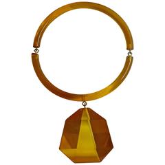 1980
s Judith Hendler Brilliant Topaz Acrylic Neckring with Geometric Pendant