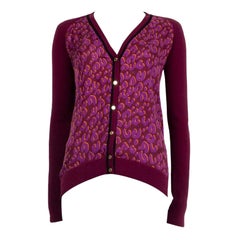 LOUIS VUITTON purple wool LEOPARD SILK FRONT Cardigan Sweater M