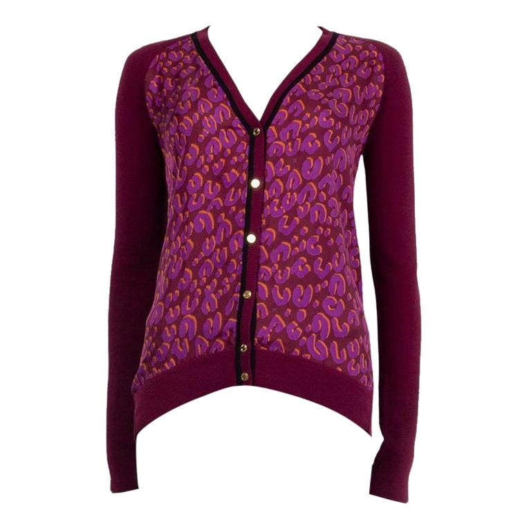 LOUIS VUITTON purple wool LEOPARD SILK FRONT Cardigan Sweater M For Sale at  1stDibs