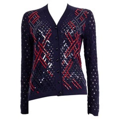 LOUIS VUITTON 100% cotton navy blue knitted cardigan sweater S For