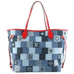 Louis Vuitton Blue and Red Damier Monogram Patchwork Denim Neverfull mm Gold Hardware, 2019 (Like New), Womens Handbag