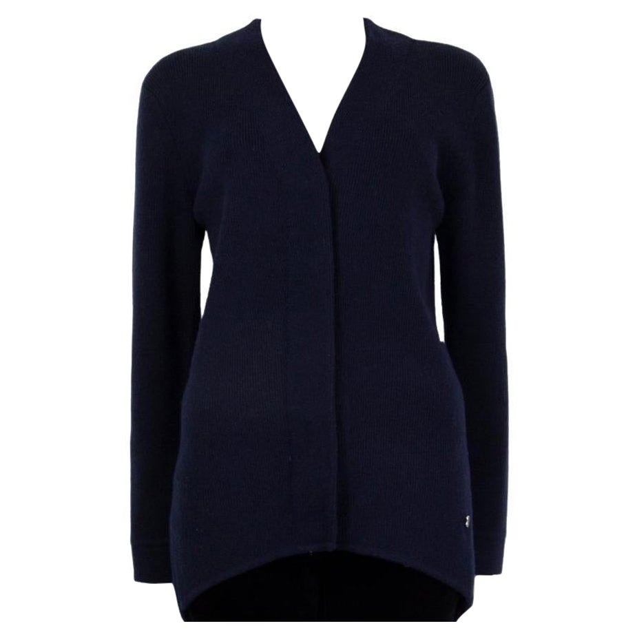 BALENCIAGA navy blue wool CONCEALED BUTTON Cardigan Sweater 36 XS For Sale