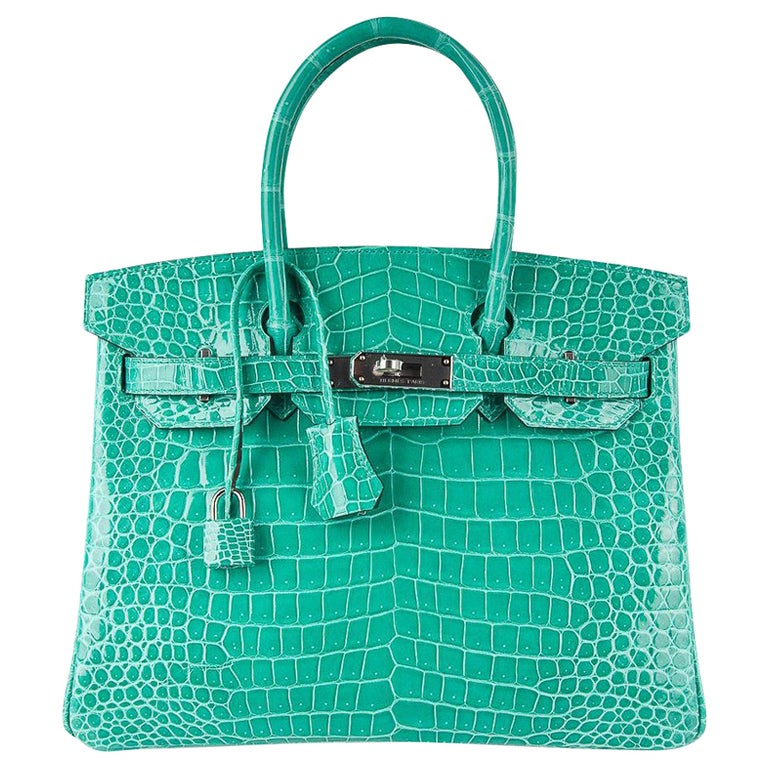 Hermès - Sac Birkin 30 en jade, crocodile Porosus et finitions métalliques  en palladium En vente sur 1stDibs