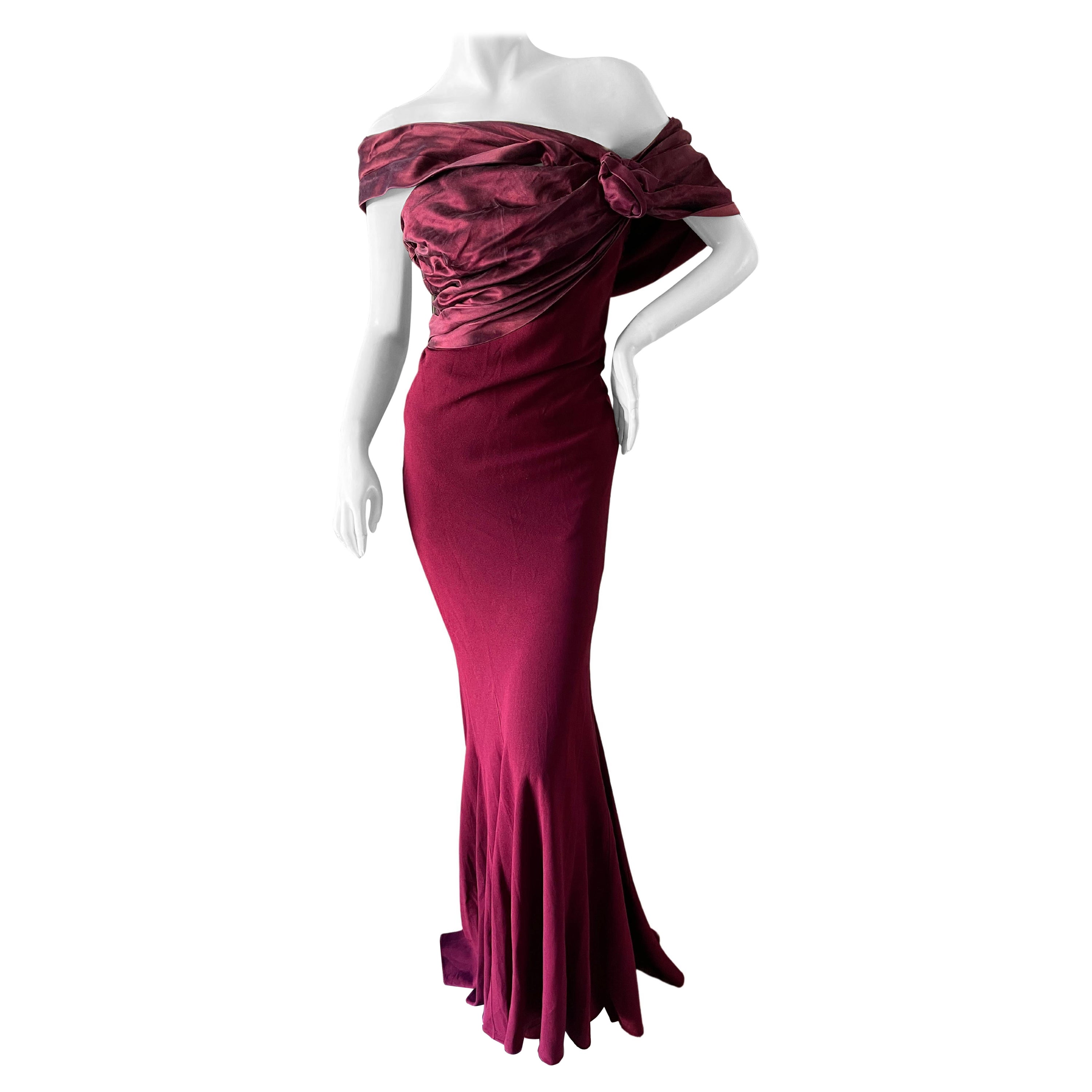 Christian Dior by John Galliano Burgundy Red Draped Evening Dress For Sale