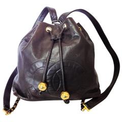 Vintage CHANEL dark brown lamb leather hobo bucket style chain strap backpack
