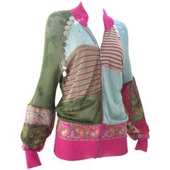 Christian Dior multi color knit bomber jacket with dior charms
