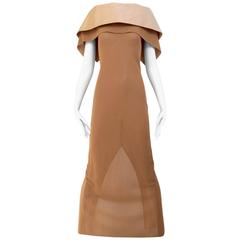 90s Gianfranco Ferre tan knit dress with silk collar 6