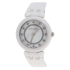 Nina Ricci, montre-bracelet pour femme 38 mm en céramique, nacre blanche et diamants