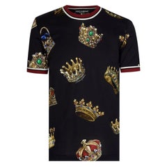 Dolce & Gabbana T-shirt Black Cotton Jersey Crown Print Men Top