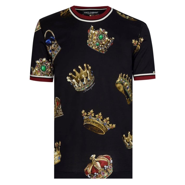 Dolce and Gabbana T-shirt Black Cotton Jersey Crown Print Men Top at 1stDibs