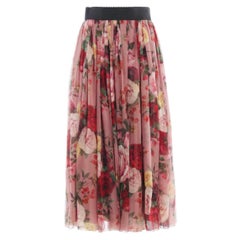 Dolce & Gabbana silk chiffon pleated midi skirt embellished with rose print