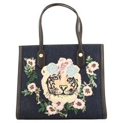 Gucci Tiger Pearl Tote Embroidered Denim Medium